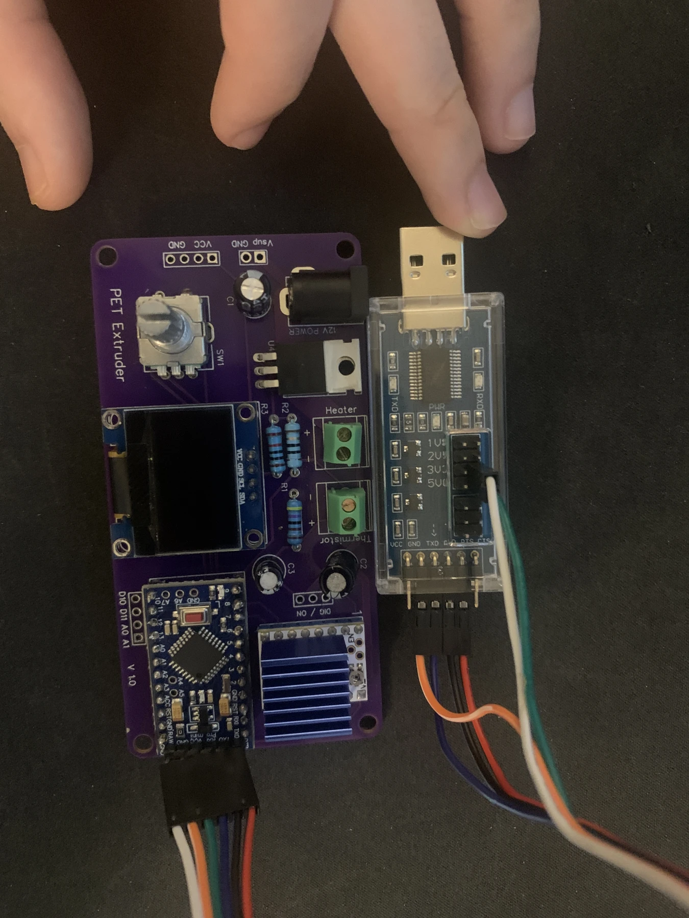 Populated controller board for the filament machine