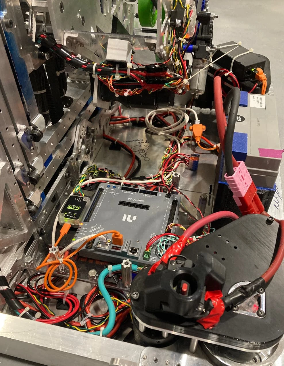 Robot electronics and wiring during the 2025 build